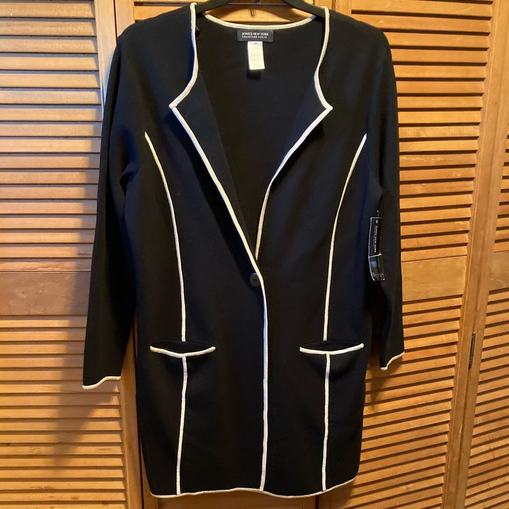Jones New York Black & White Knit Sweater Coat